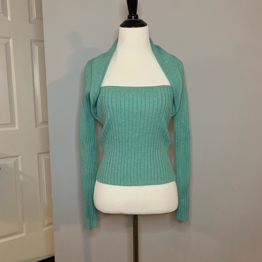 INTERMIX Raelyn Rib Knit Top turquoise sz medium Nwt - Picture 6 of 9